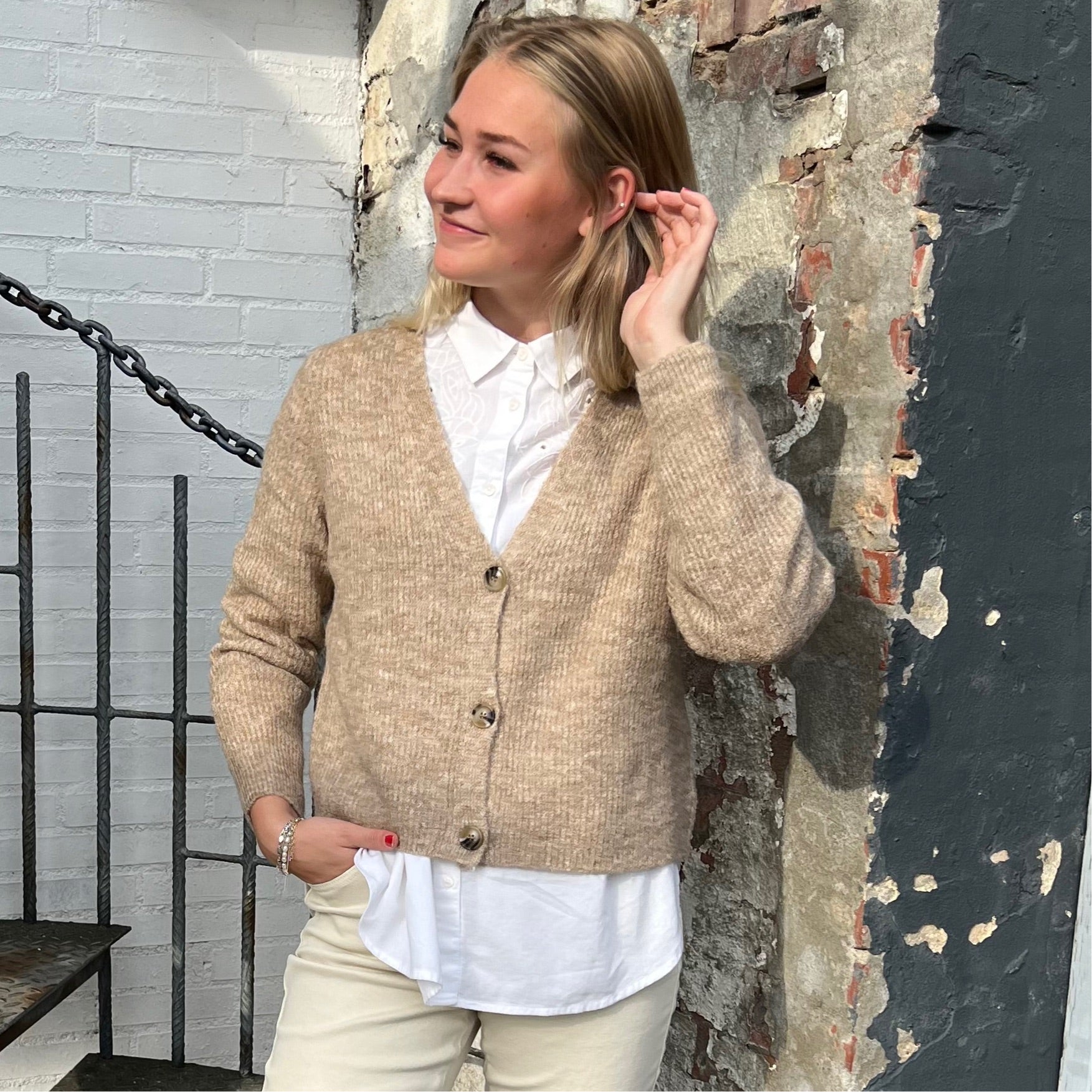PIECES - CARDIGAN - ELLEN - SILVER MINK